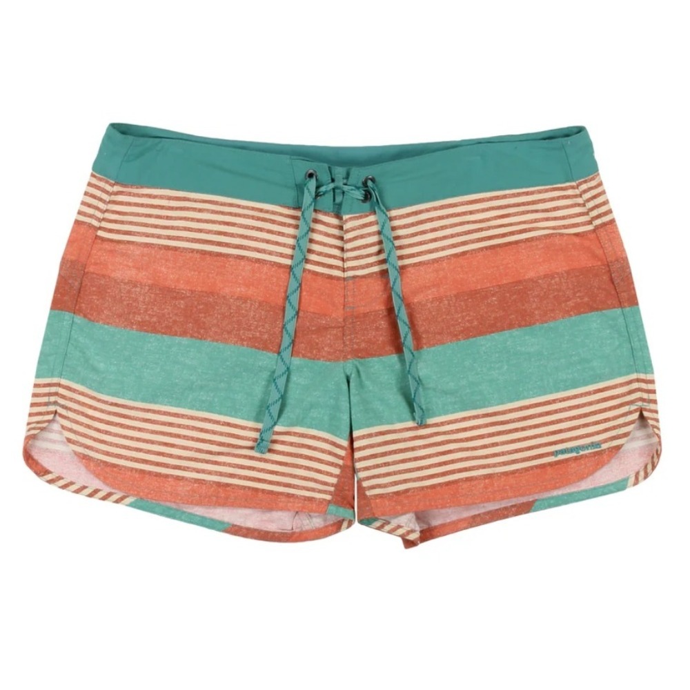 Patagonia NWT Women's 2 Teal Orange Striped Wavefarer‎ 5" Boardshorts Beach Swim